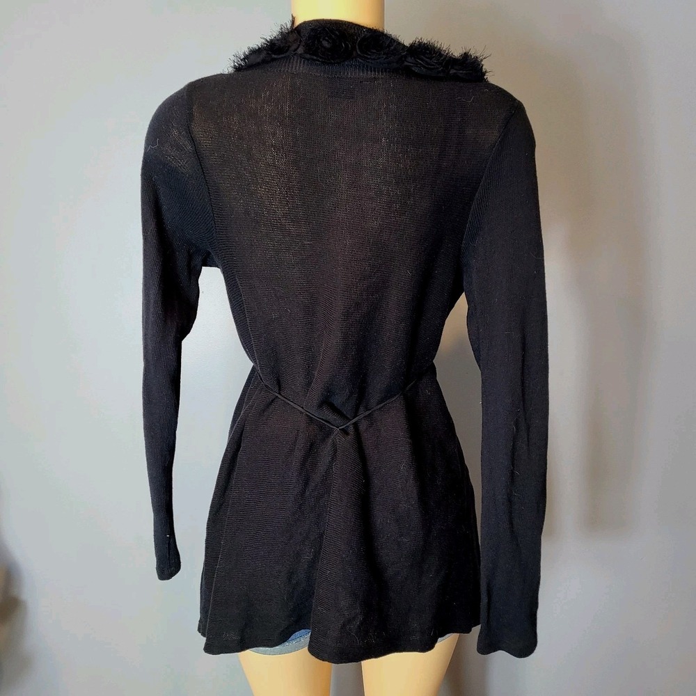 Vtg Y2K Rampage Cardi Sweater Women XS Black Tie Front Buffy Goth Rose Romance - Picture 3 of 9